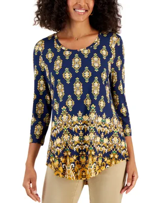 Jm Collection Petite Romona Placement Scoop-Neck Top, Created for Macy's