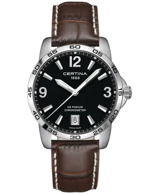 Certina Men's Swiss Ds Podium Brown Leather Strap Watch 40mm