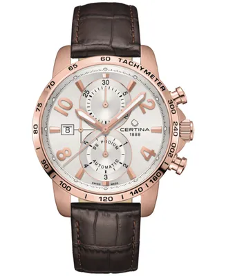 Certina Men's Swiss Automatic Chronograph Ds Podium Brown Leather Strap Watch 44mm