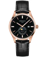 Certina Men's Swiss Ds-8 Moon Phase Black Leather Strap Watch 41mm