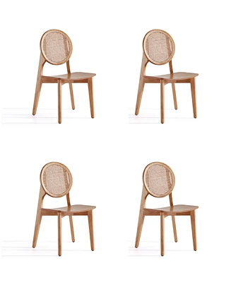 Manhattan Comfort Versailles 4-Piece Round Ash Wood and Natural Cane Dining Chair
