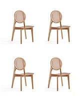 Manhattan Comfort Versailles 4-Piece Round Ash Wood and Natural Cane Dining Chair