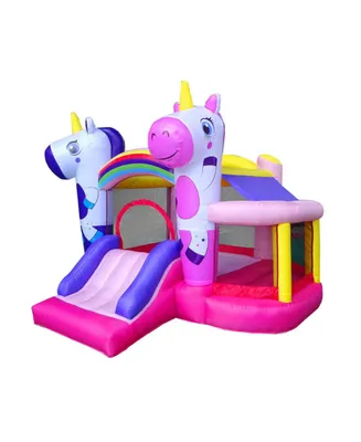 Pogo Bounce House Backyard Kids Inflatable Bounce House with Slide for Kids - Backyard Inflatable Castle Bouncy House - Colorful Unicorn Bouncer