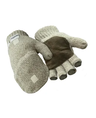 RefrigiWear Men's Insulated Ragg Wool Convertible Mitten Fingerless Gloves