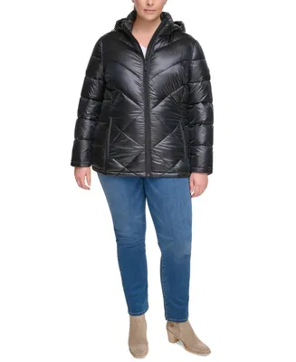 Calvin Klein Plus Shine Hooded Packable Puffer Coat, Created for Macy's