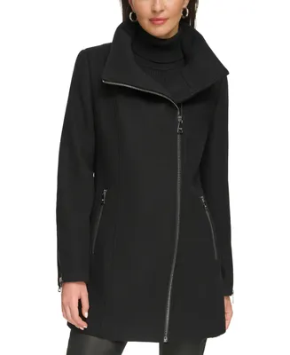 Dkny Women's Asymmetrical Belted Funnel-Neck Wool Blend Coat