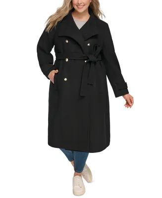 Dkny Women's Plus Size Double-Breasted Belted Coat