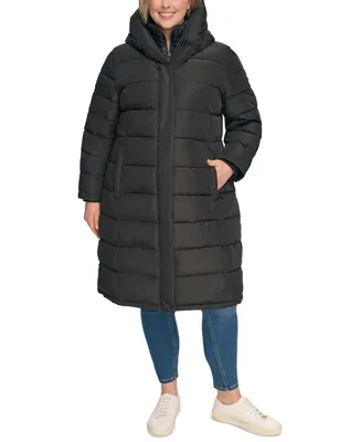 Dkny Women's Plus Size Bibbed Hooded Puffer Coat