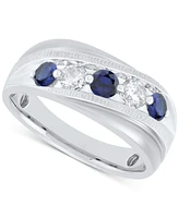 Grown With Love Men's Lab Sapphire (3/4 ct. t.w.) & Diamond (3/8 Swirl Band 10k Gold