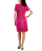 Connected Women's V-Neck Tiered Short-Sleeve Sheath Dress