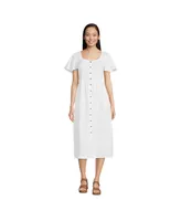 Lands' End Women's Linen Sweetheart Button Front Midi Dress