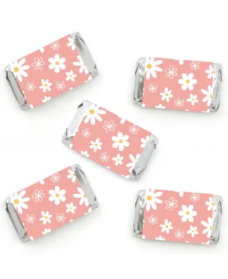 Big Dot of Happiness Pink Daisy Flowers Mini Candy Bar Wrapper Stickers Floral Party Favors 40 Ct