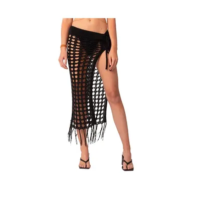 Women's Crochet Slit Maxi Skirt