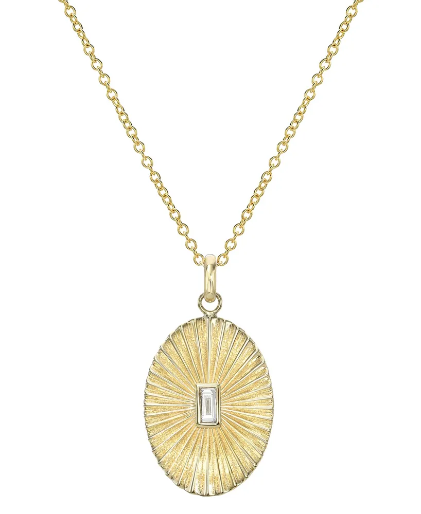 Zoe Lev Diamond Baguette Oval Pleated Disc Pendant Necklace (1/10 ct. t.w.) in 14k Gold, 16" + 2" extender