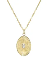 Zoe Lev Diamond Baguette Oval Pleated Disc Pendant Necklace (1/10 ct. t.w.) in 14k Gold, 16" + 2" extender