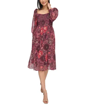 Vince Camuto Women's Floral-Print Smocked Midi Dress