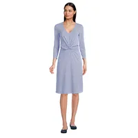 Lands' End Women's Lightweight Cotton Modal 3/4 Sleeve Fit and Flare V-Neck Dress