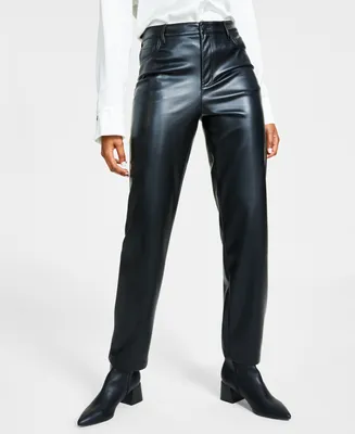 Bar Iii Women's Faux-Leather Straight-Leg Pants, Created for Macy's