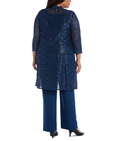 R & M Richards 3-Pc. Plus Sequined Lace Pantsuit Shell