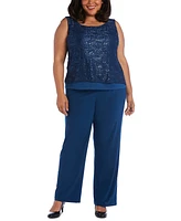 R & M Richards 3-Pc. Plus Sequined Lace Pantsuit Shell