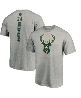 Men's Fanatics Giannis Antetokounmpo Heathered Gray Milwaukee Bucks Playmaker Name and Number Team T-shirt