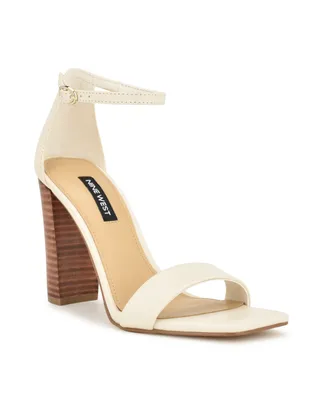 Nine West Women's Marrie Square Toe Block Heel Dress Sandals - Cream