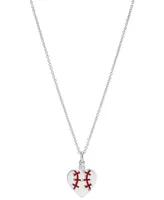 Ava Nadri Silver-Tone Pave Baseball Heart Pendant Necklace, 16" + 2" extender