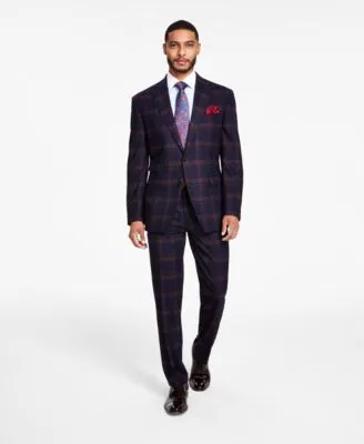 Tayion Collection Mens Classic Fit Plaid Suit