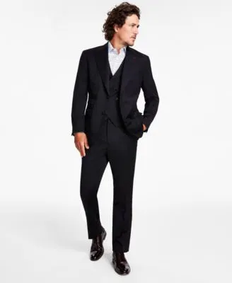 Tayion Collection Mens Classic Fit Solid Black Suit