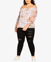 City Chic Trendy Plus Painterly Floral Top