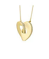 Rachel Glauber 14k Gold Plated with Cubic Zirconia Modern Double Heart Half Cut-Out Entwined Necklace