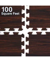 Home Aesthetics 100 SqFt 3/8" Eva Dark Wood Grain Foam Floor Mat Interlocking Flooring 25 pcs