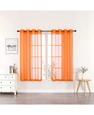 GoodGram Basics Bright Orange 2 Piece Grommet Top Translucent Sheer Voile Window Curtain Panels - 63 in. Long