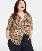 On 34th Trendy Plus Size Button-Front Crepe Shirt, Created for Macy's