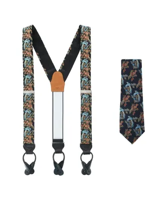 Trafalgar Men's Birds of Prosperity Silk Button End Suspenders and Necktie Set