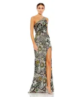 Women's Embellished Floral One Shoulder Gown