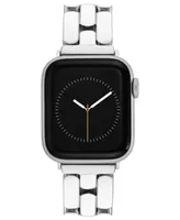 Anne Klein Women's Silver-Tone and White Enamel 3-Row Bracelet Compatible with 38/40/41mm Apple Watch - White, Silver