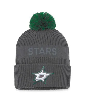 Men's Fanatics Charcoal Dallas Stars Authentic Pro Home Ice Cuffed Knit Hat with Pom