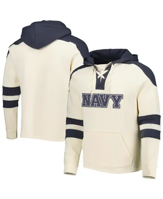 Men's Colosseum Cream Navy Midshipmen Lace-Up 4.0 Vintage-Like Pullover Hoodie