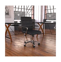 Emma+Oliver Mid-Back Vinyl Executive Swivel Office Chair With Chrome Base And Arms