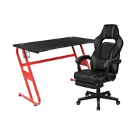 Emma+Oliver Gaming Bundle-Cup/Headphone Desk & Reclining Footrest Chair