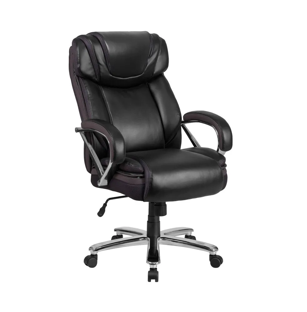 Emma and Oliver 24/7 500 lb. Big & Tall Black LeatherSoft Ergonomic Office  Chair with Loop Arms