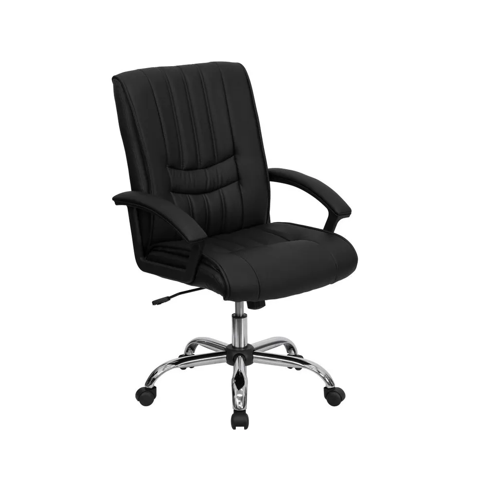 Emma + Oliver Mid-Back Black LeatherSoft-Padded Task Office Chair with Arms