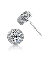 Genevive Cubic Zirconia Sterling Silver White Gold Plated Round Stud Earrings