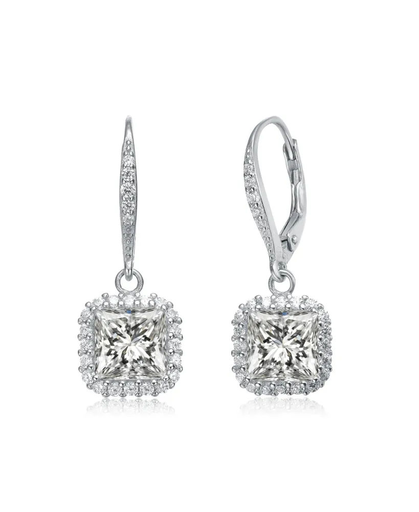 Genevive Gv Sterling Silver Plated Cubic Zirconia Square Drop Earrings