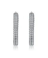 Genevive Sterling Silver Cubic Zirconia Braided Hoop Earrings