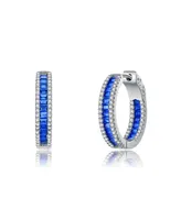 Genevive Sterling Silver Baguette Cubic Zirconia Hoop Earrings