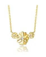 Rachel Glauber Young Adults/Teens 14k Yellow Gold Plated with -Like Cubic Zirconia Triple Daisy Flower Chevron Pendant Necklace