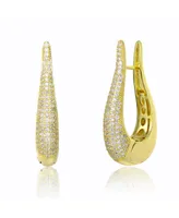 Rachel Glauber 14k Yellow Gold Plated with Cubic Zirconia Oblong Oval Raindrop Hoop Earrings