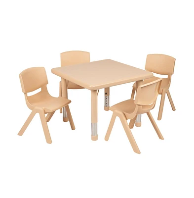 Emma+Oliver 24" Square Plastic Height Adjustable Activity Table Set With 4 Chairs